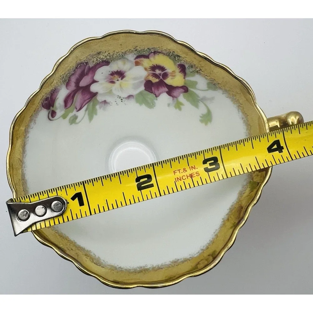 Norcrest Teacup Saucer Gold Encrusted Pansy Floral Footed China Japan Vintage